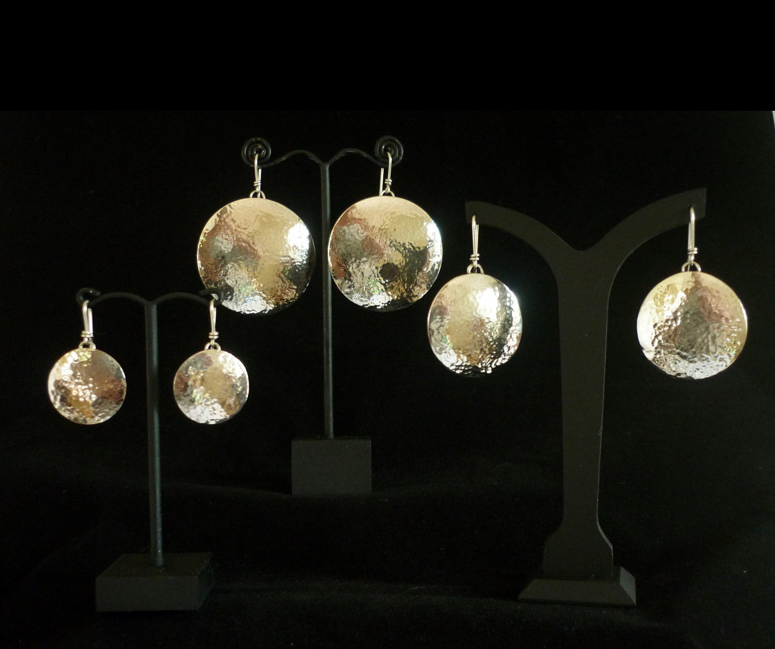Silver Beaten Disc Earrings