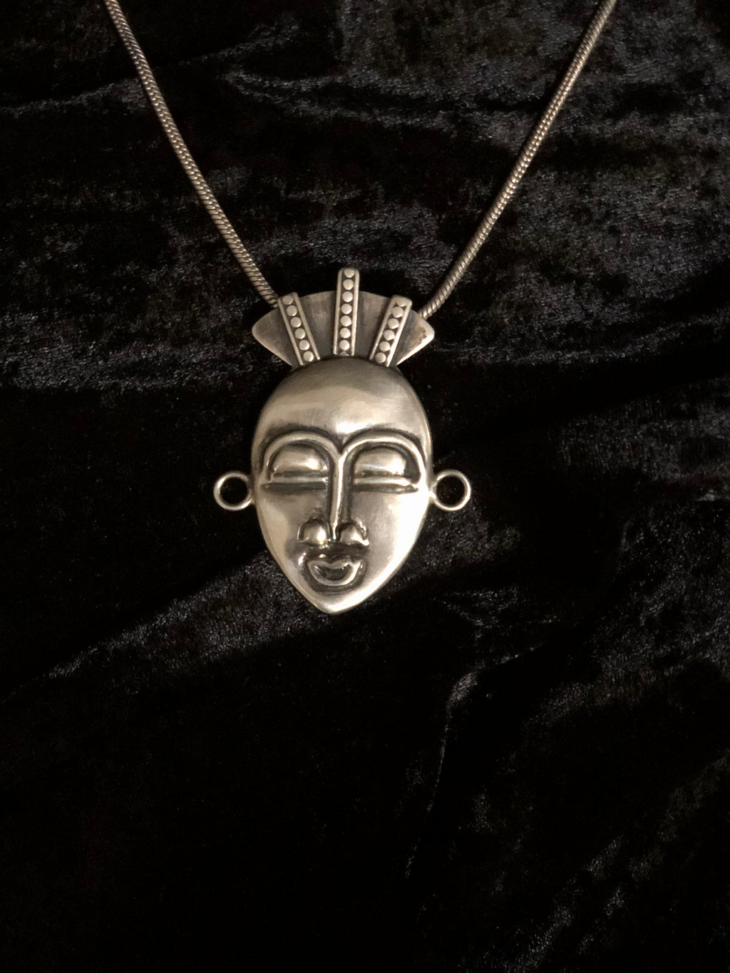 Stunning Silver Repoussè Mask Pendant