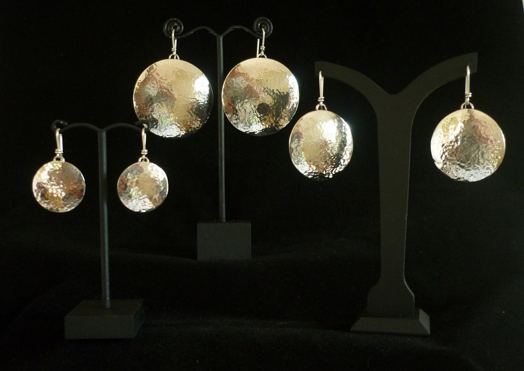 Boho Beaten Silver Disc Earrings