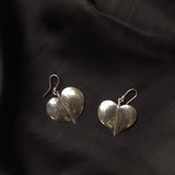 Silver Beaten Heart Leaf Earrings