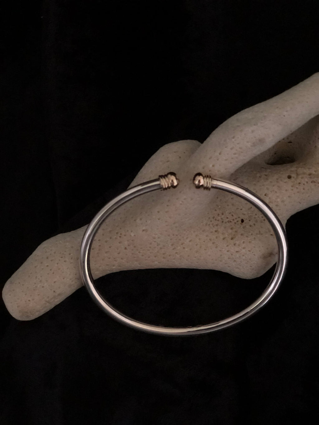 Solid Silver Bangle with solid Gold Nuggets